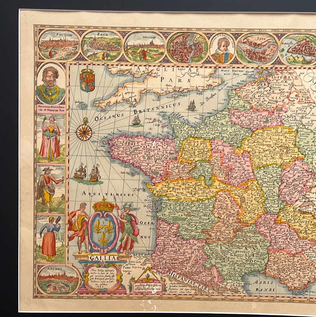 Antieke kaart Frankrijk/Gallia 17e eeuw