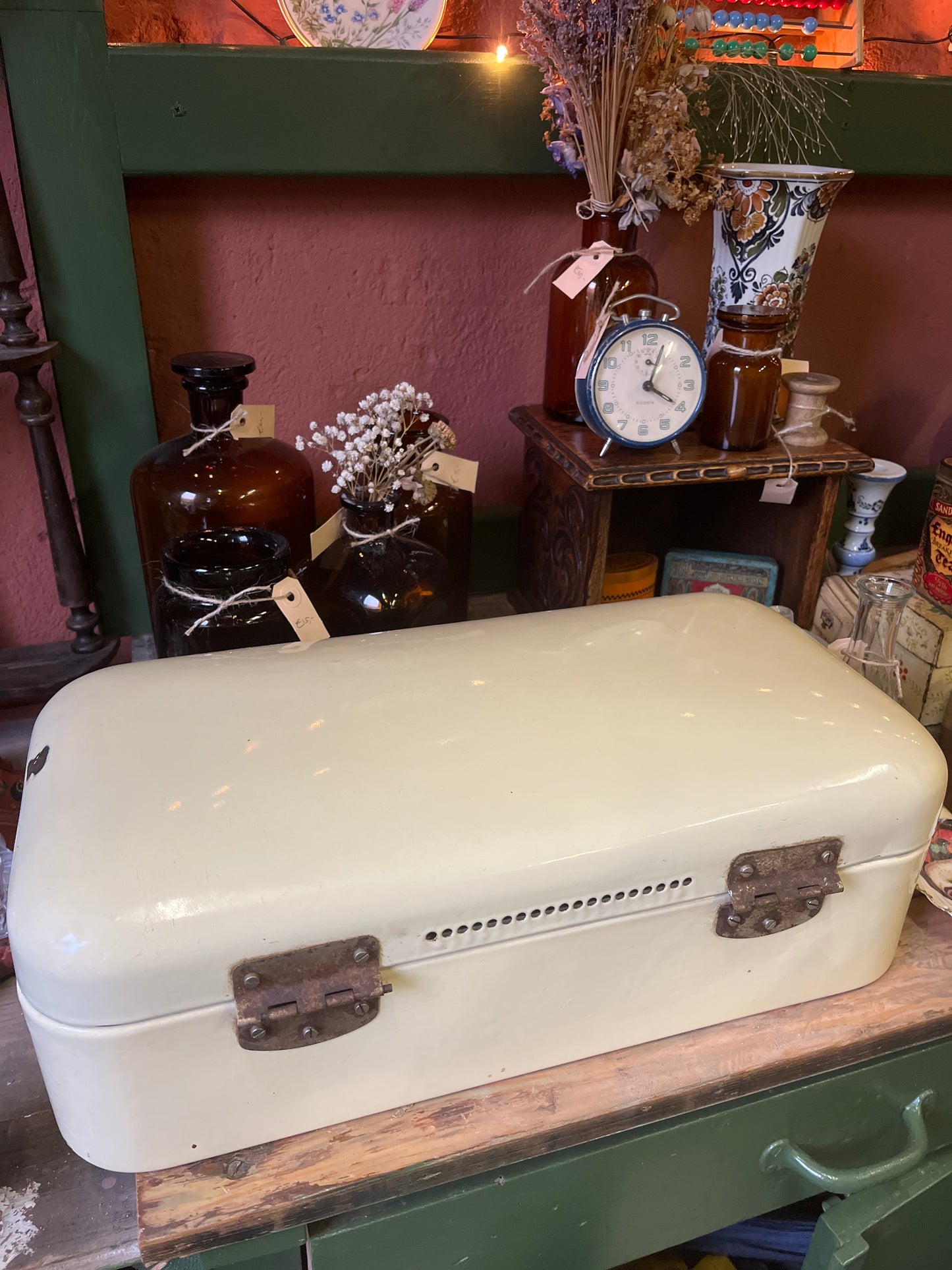 Vintage enamel bread bin cream