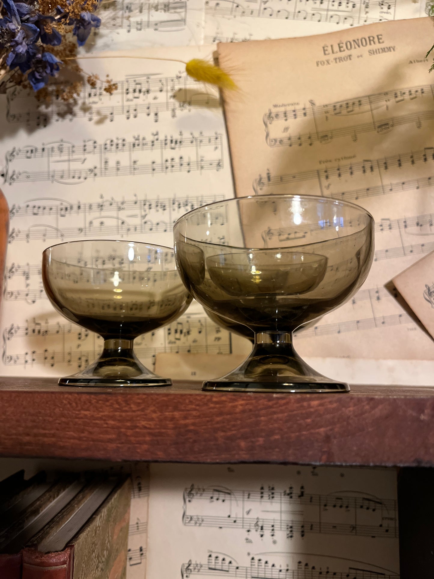 Set aus Vintage-Eisbechern aus Rauchglas