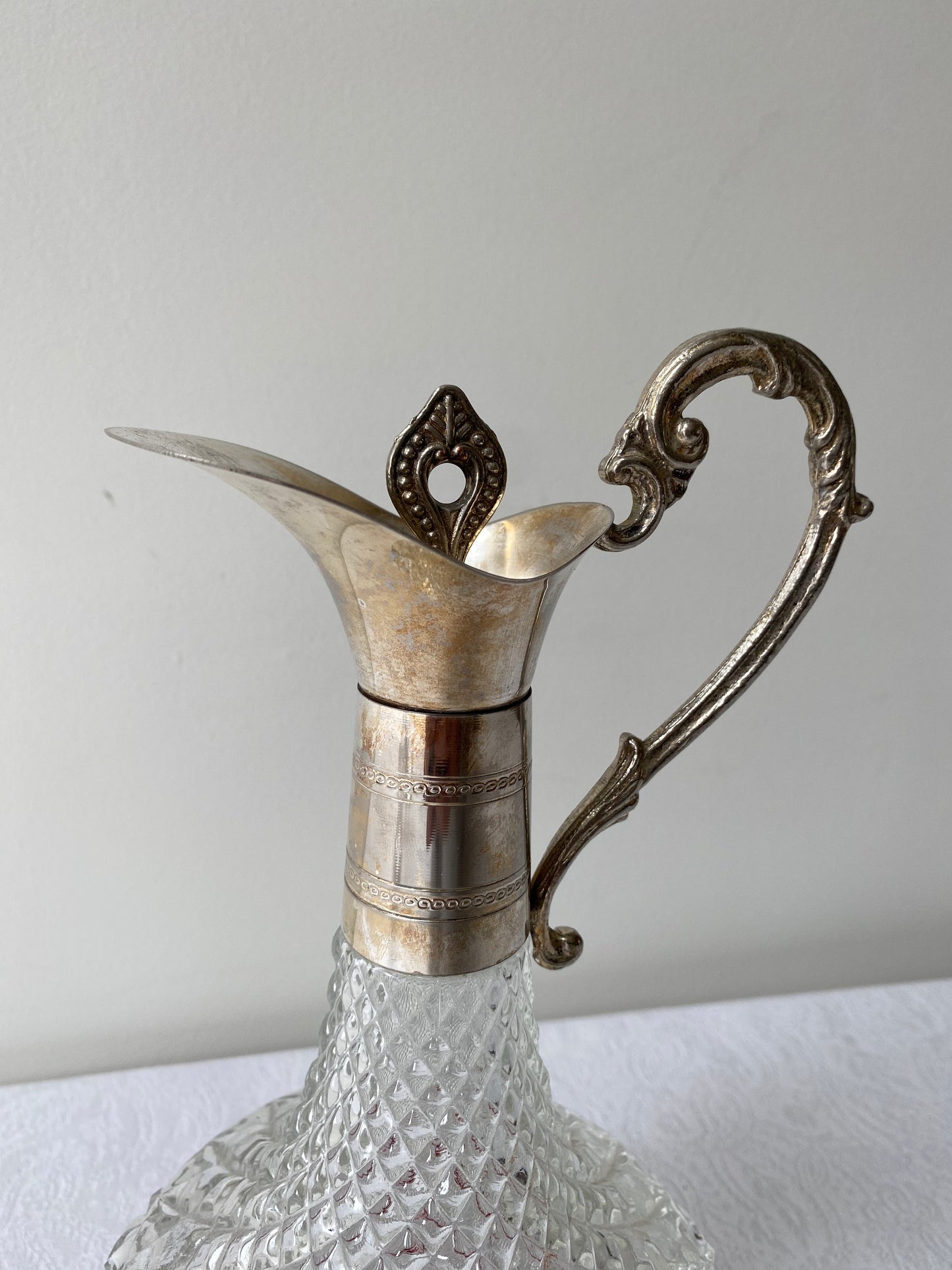 Silver-plated crystal wine decanter