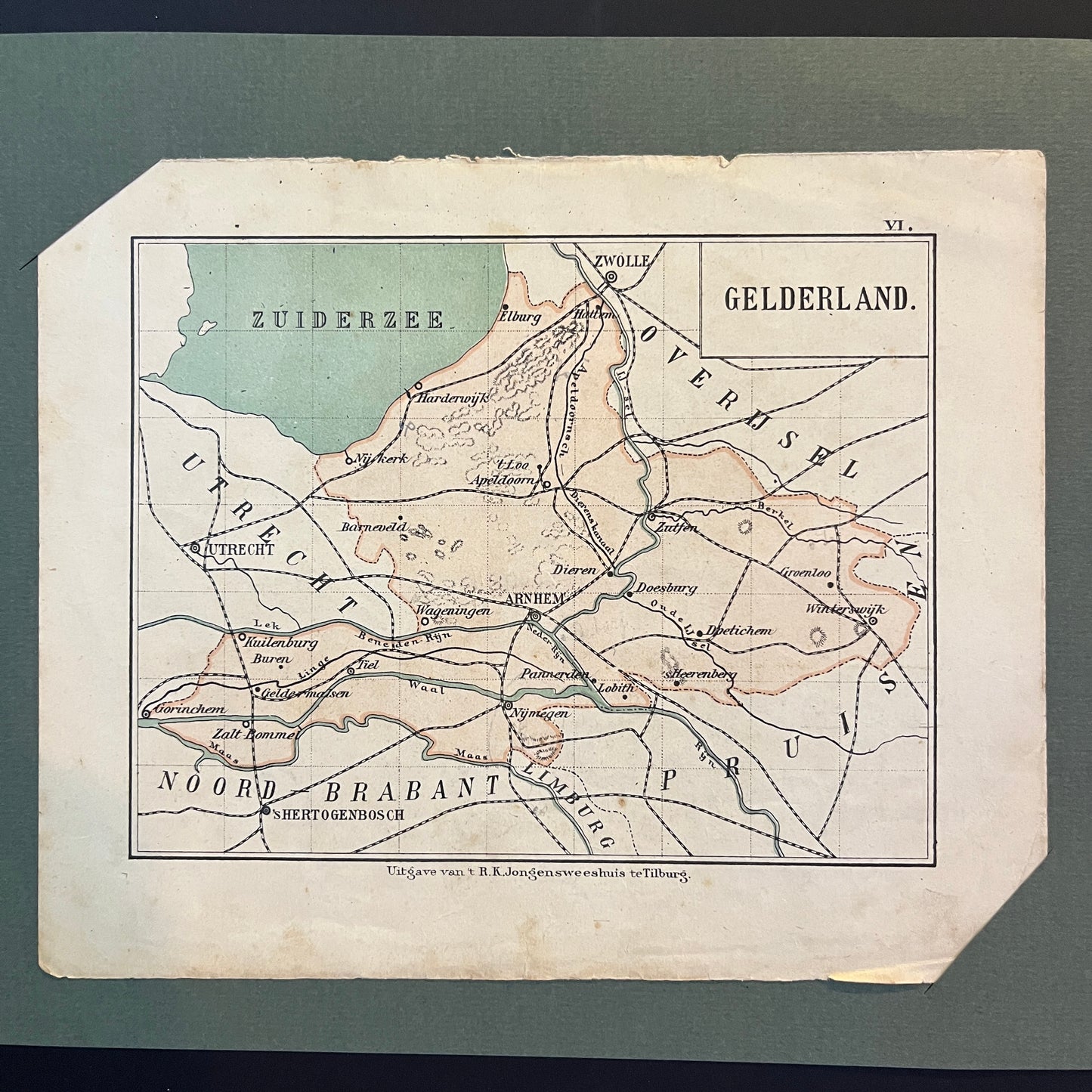 Antieke kaart provincie Gelderland uit 1923