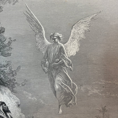 Elias door een engel gespijzigd. Originele houtgravure van Gustave Doré uit 1875.