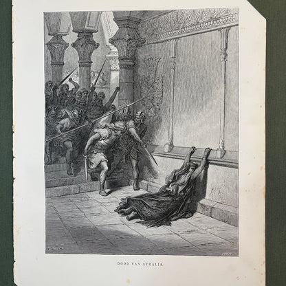 Dood van Athalia. Originele houtgravure van Gustave Doré uit 1875.