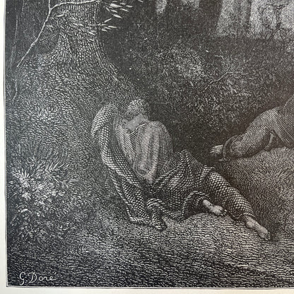 Jesus in den hof Gethsemani. Originele houtgravure van Gustave Doré uit 1875.