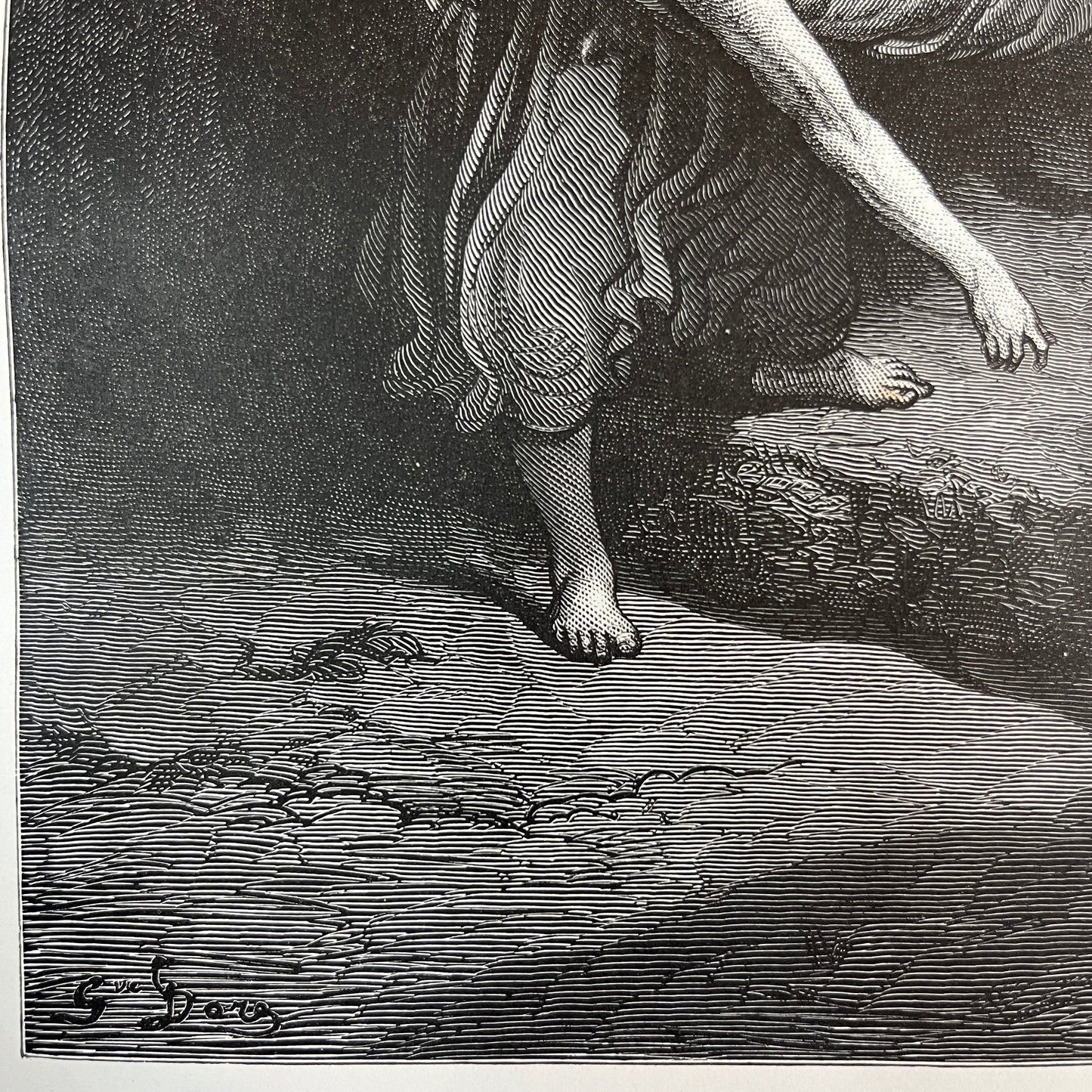 Jesus laid in the tomb. Original wood engraving by Gustave Doré from 1875.