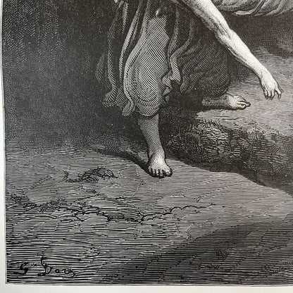 Jesus laid in the tomb. Original wood engraving by Gustave Doré from 1875.