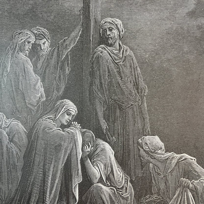 Jesus van het kruis afgenomen. Originele houtgravure van Gustave Doré uit 1875.