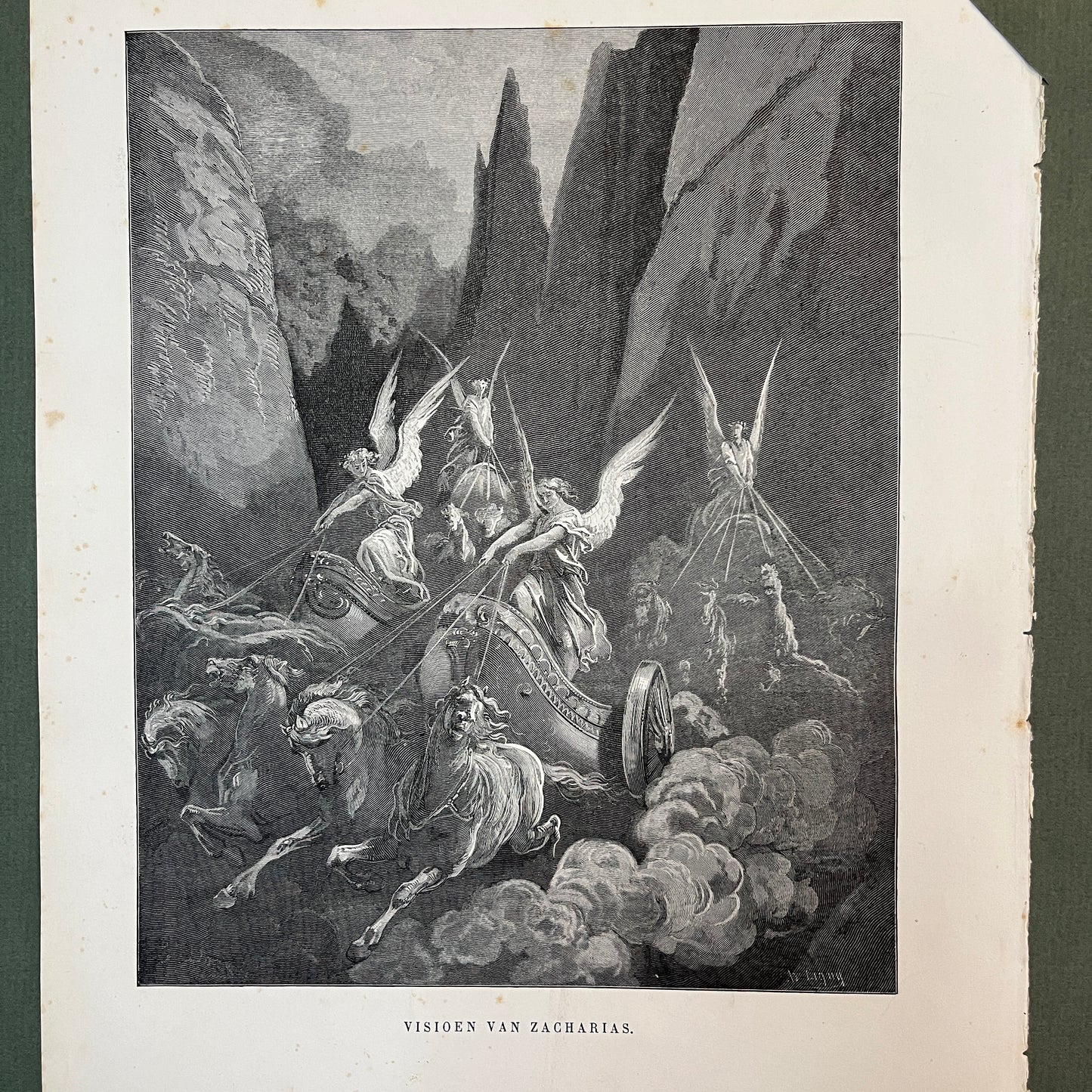 Vision of Zacharias. Original wood engraving by Gustave Doré from 1875.