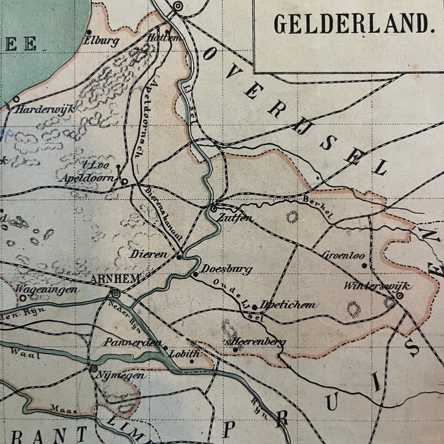 Antieke kaart provincie Gelderland uit 1923