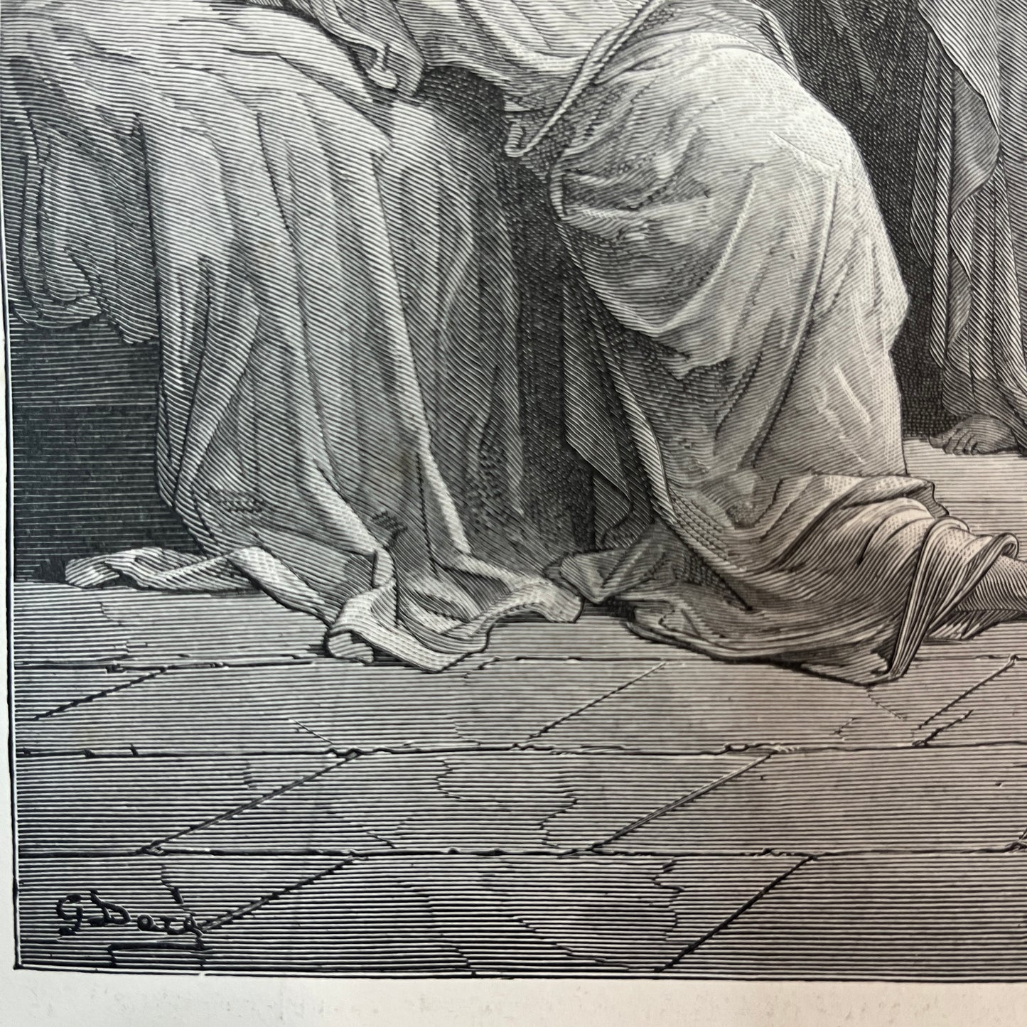 Raising of Jairus' Daughter. Original wood engraving by Gustave Doré from 1875.