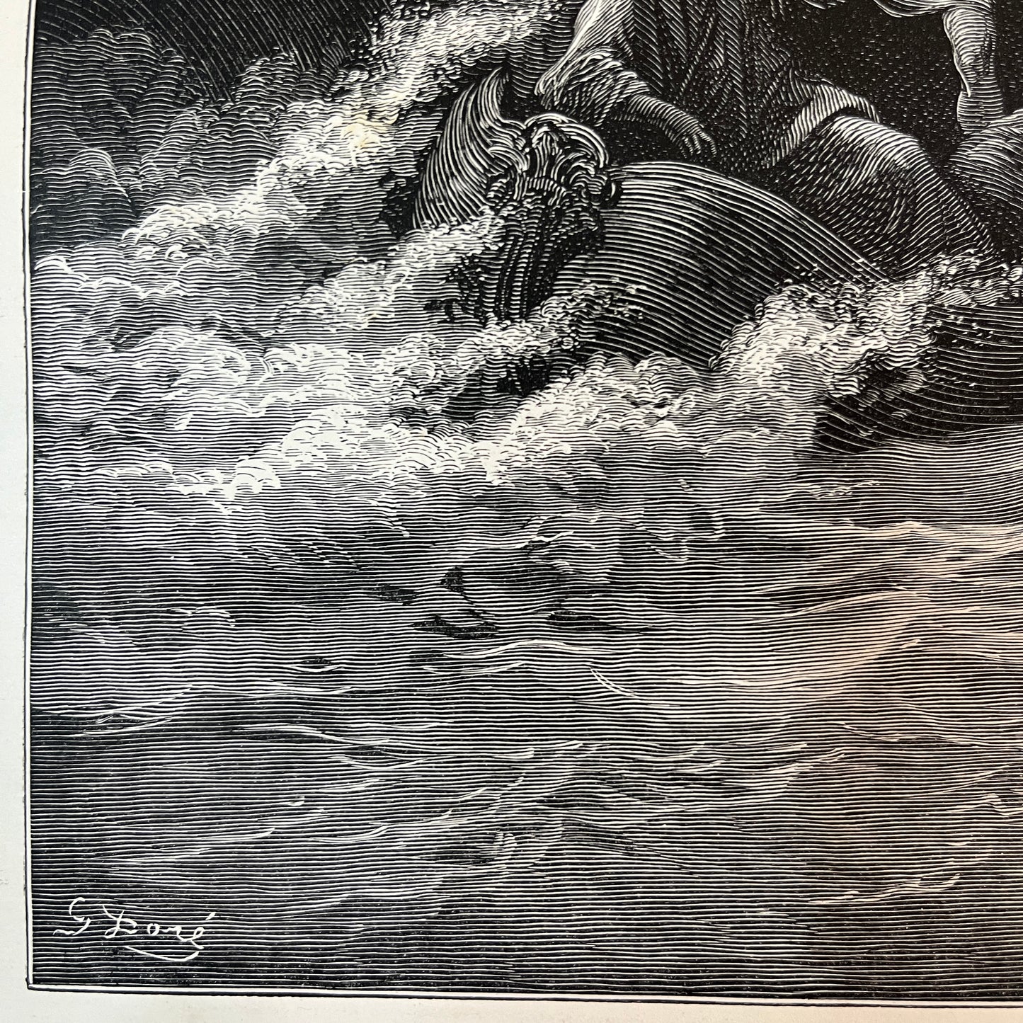 Jesus stilt den storm. Originele houtgravure van Gustave Doré uit 1875.