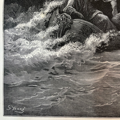 Jesus stilt den storm. Originele houtgravure van Gustave Doré uit 1875.