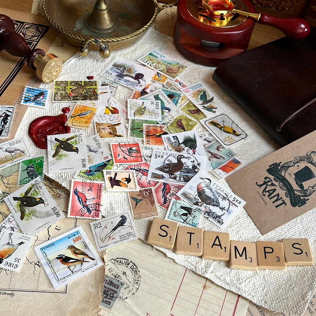 10 Vintage-Briefmarken Vögel