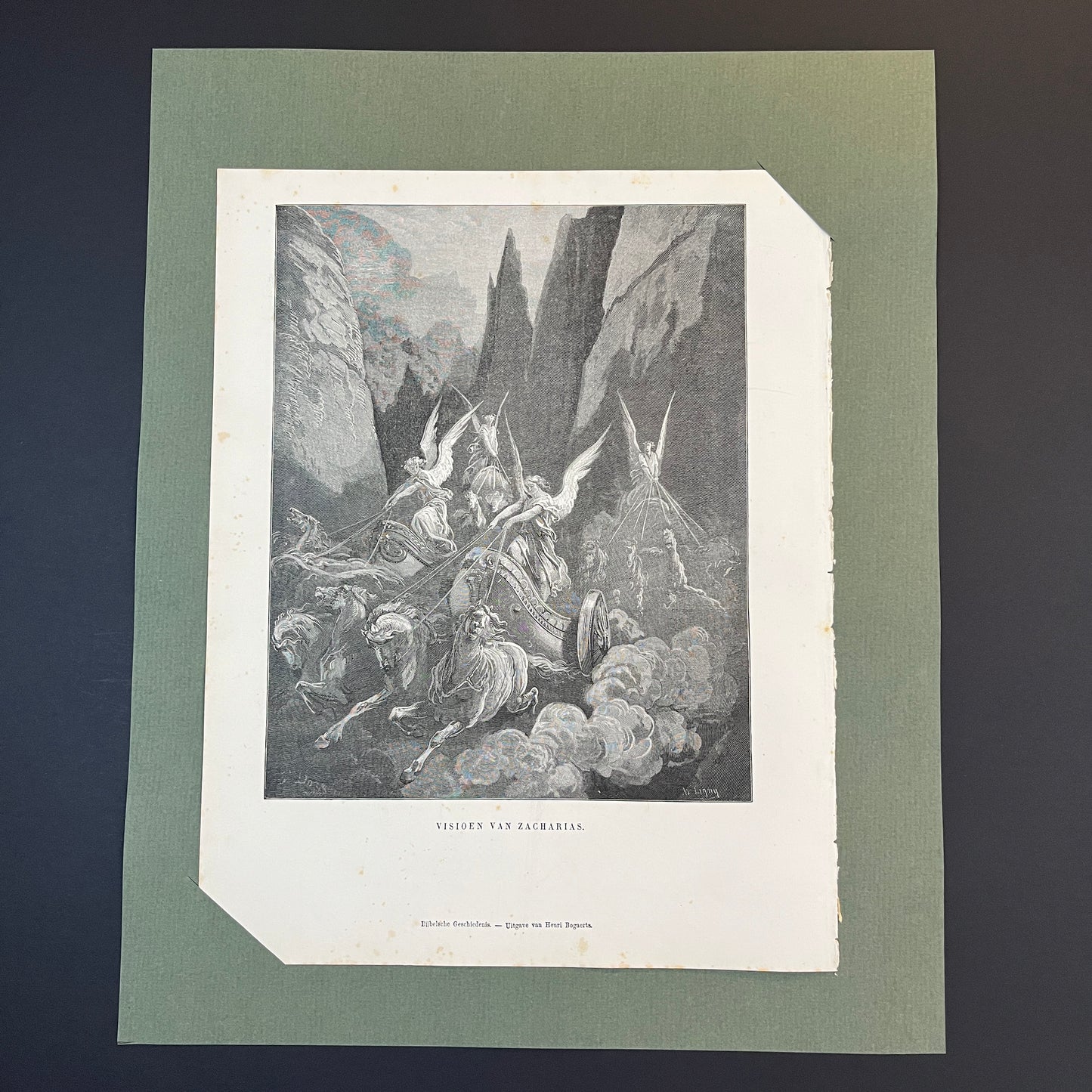 Visioen van Zacharias. Originele houtgravure van Gustave Doré uit 1875.