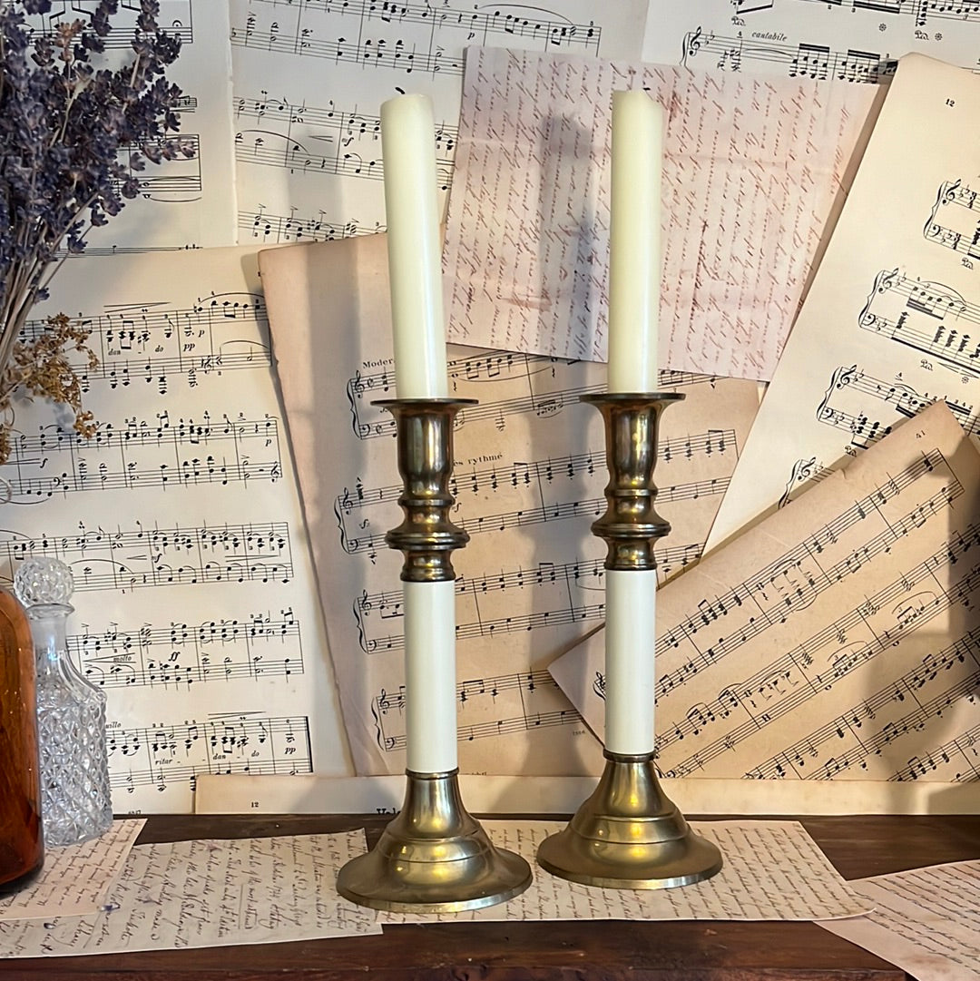Set of brass candle holders