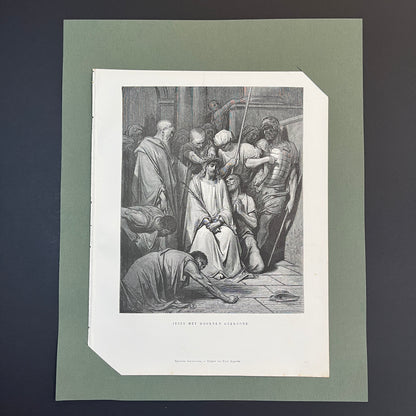 Jesus crowned with thorns. Original wood engraving by Gustave Doré from 1875.