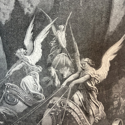 Vision of Zacharias. Original wood engraving by Gustave Doré from 1875.