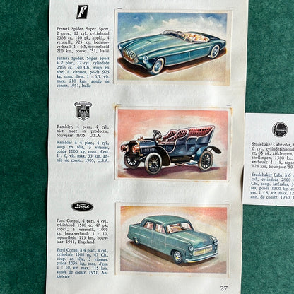 4 Autoplaatjes: Ferrari, Rambler, Ford, Studebaker