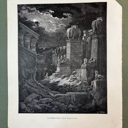 Puinhoopen van Babylon. Originele houtgravure van Gustave Doré uit 1875.