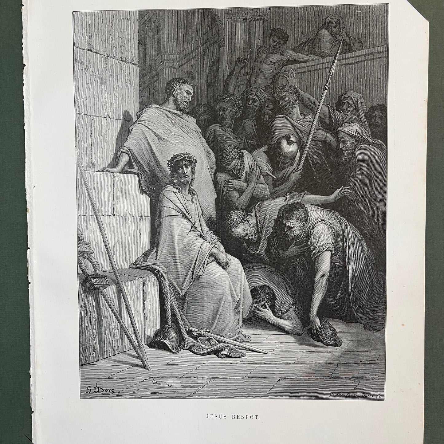 Jesus Mocked. Original wood engraving by Gustave Doré from 1875.