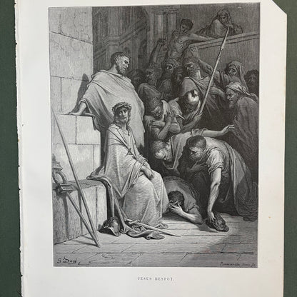 Jesus bespot. Originele houtgravure van Gustave Doré uit 1875.