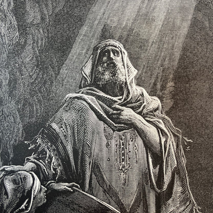 Jeremias laat Baruch zijne profetiën opschrijven. Originele houtgravure van Gustave Doré uit 1875.