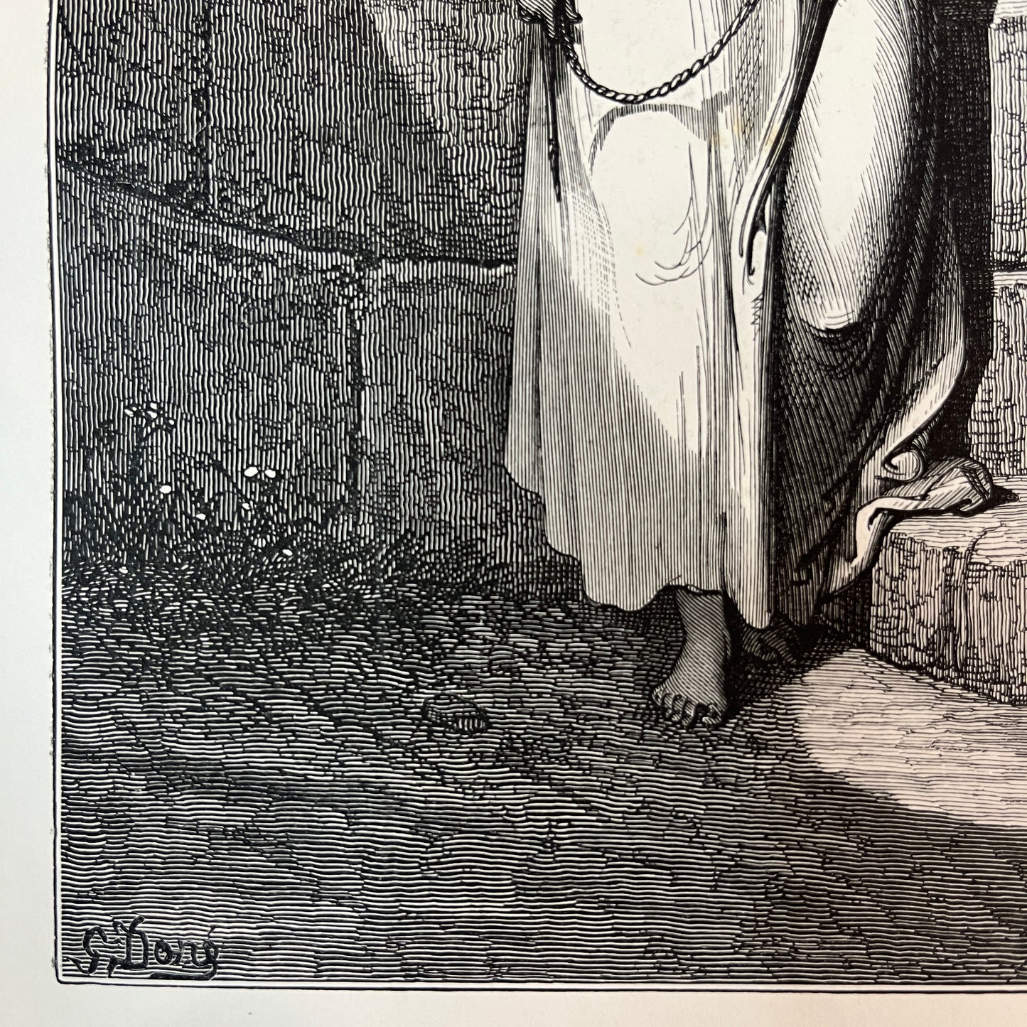 Jesus and the Samaritan Woman. Original wood engraving by Gustave Doré from 1875.