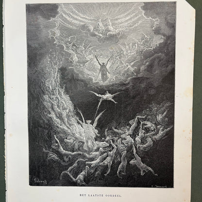 Het laatste oordeel. Originele houtgravure van Gustave Doré uit 1875.