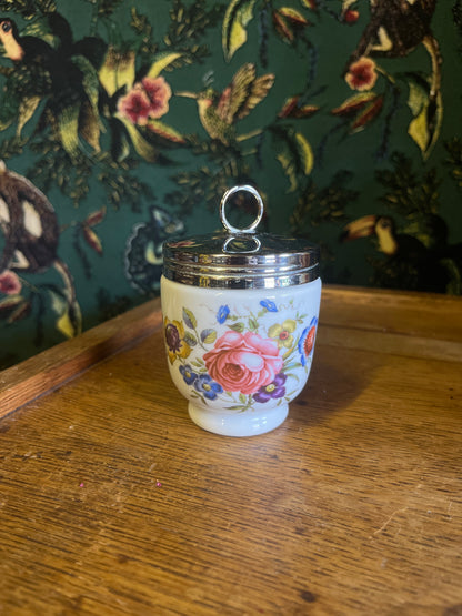 Vintage egg coddler groot roze roos