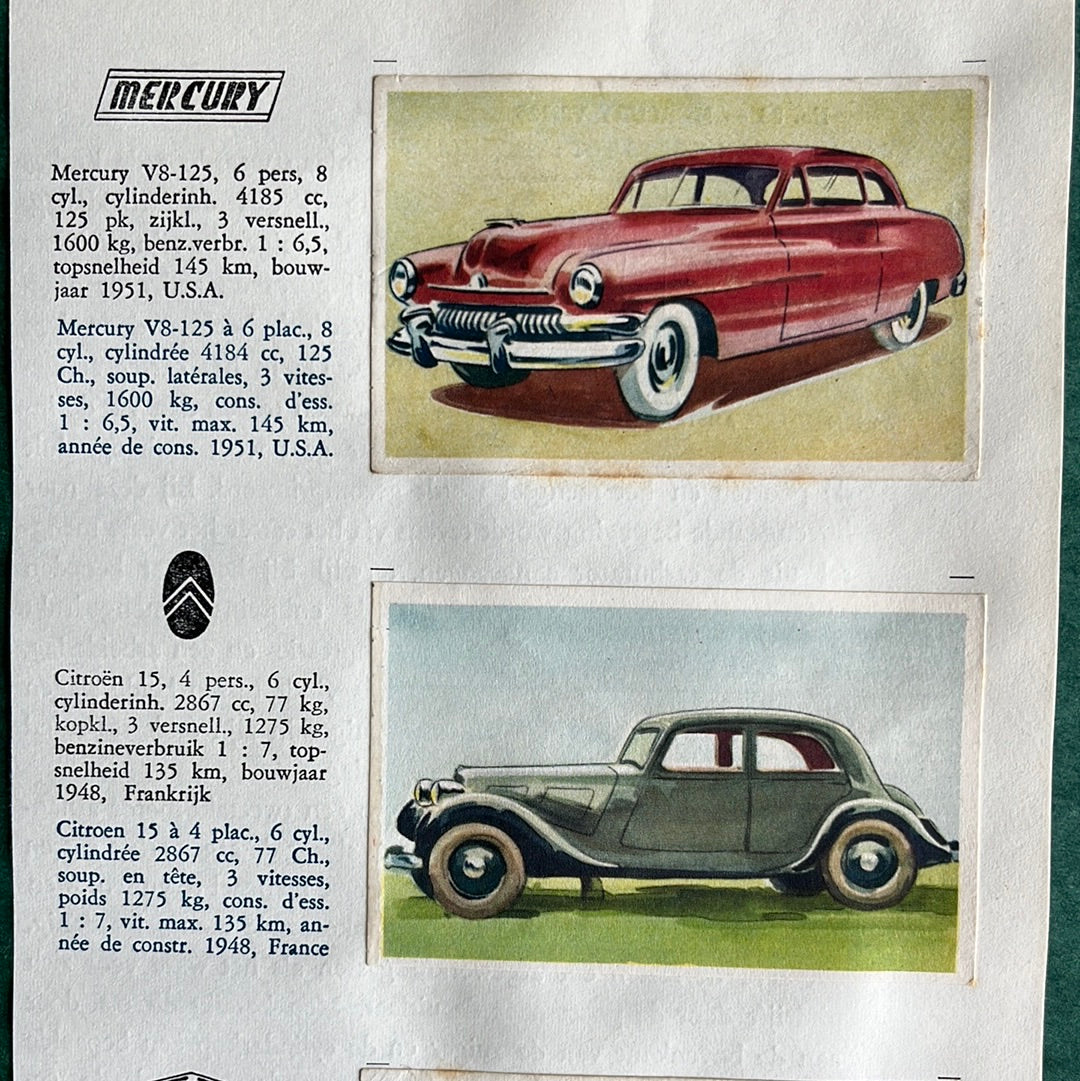 4 Autoplaatjes: Mercury, Citroën, Frazer Nash, Russon