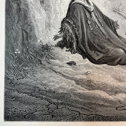 Elias wird von einem Engel gefüttert. Original Holzstich von Gustave Doré aus dem Jahr 1875.