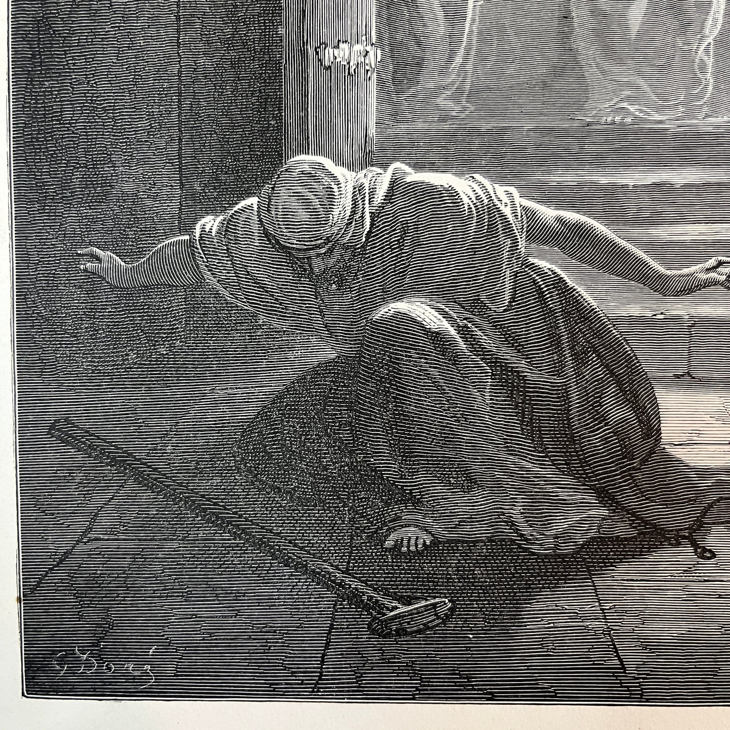 De pharizeer en de tollenaar. Originele houtgravure van Gustave Doré uit 1875.