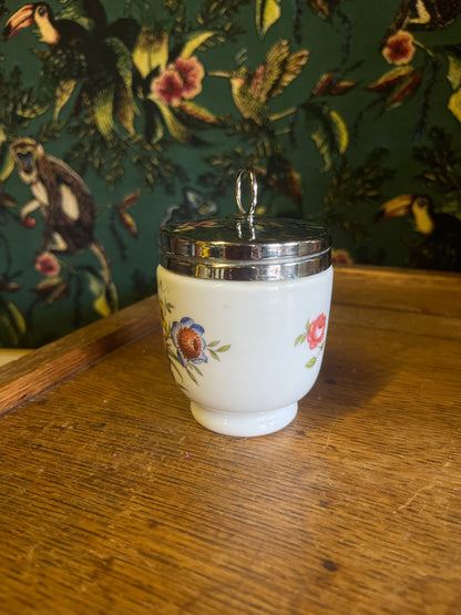 Vintage egg coddler groot roze roos