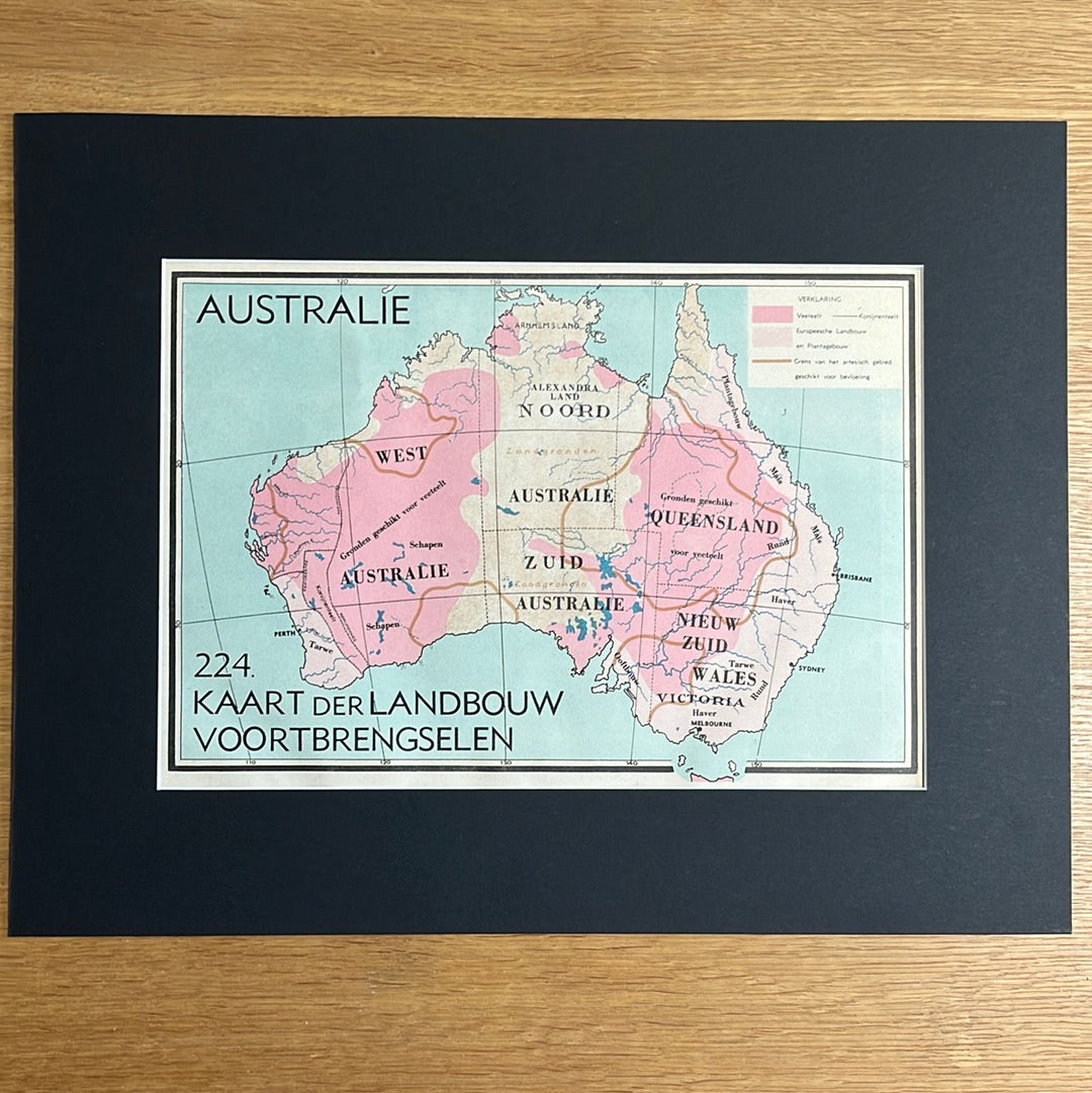 Australië: kaart der landbouw voortbrengselen 1939