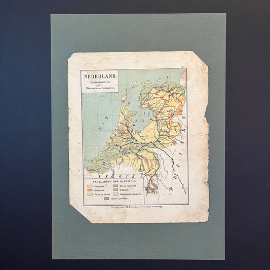 Antieke kaart Nederland. Grondsoorten met Rivieren en Kanalen uit 1923