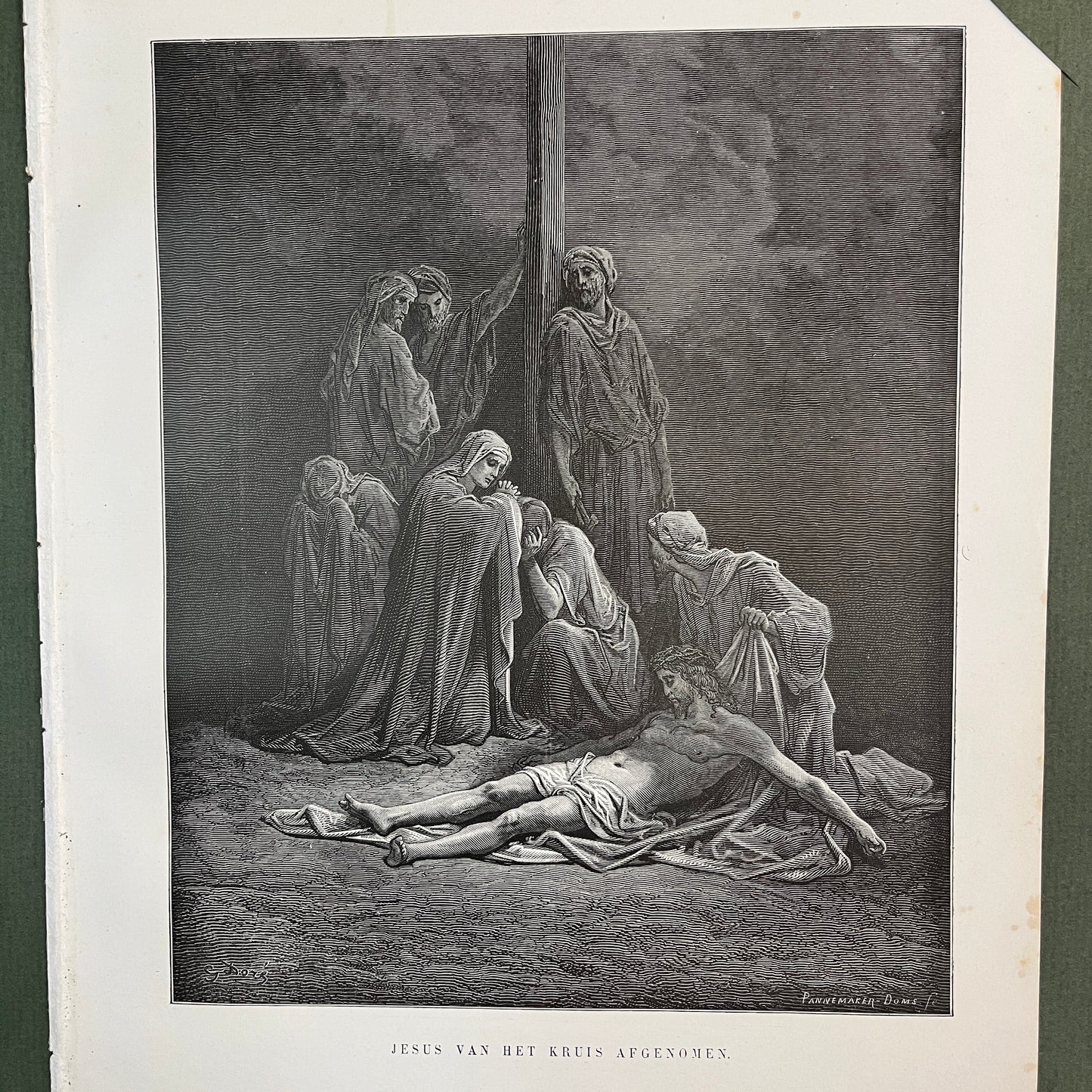 Jesus vom Kreuz genommen. Original Holzstich von Gustave Doré aus dem Jahr 1875.