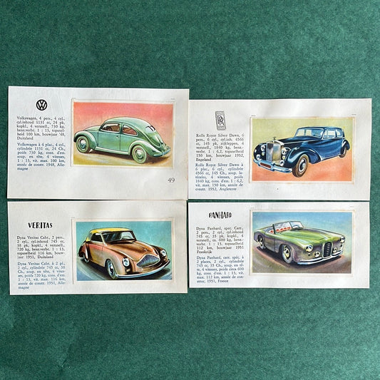 4 Autoplaatjes: Volkswagen, Dyna, Rolls Royce, Dyna