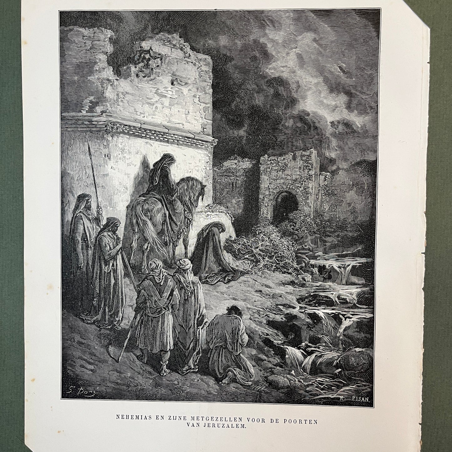 Nehemia und seine Gefährten vor den Toren Jerusalems. Original Holzstich von Gustave Doré aus dem Jahr 1875.