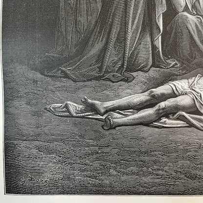 Jesus van het kruis afgenomen. Originele houtgravure van Gustave Doré uit 1875.