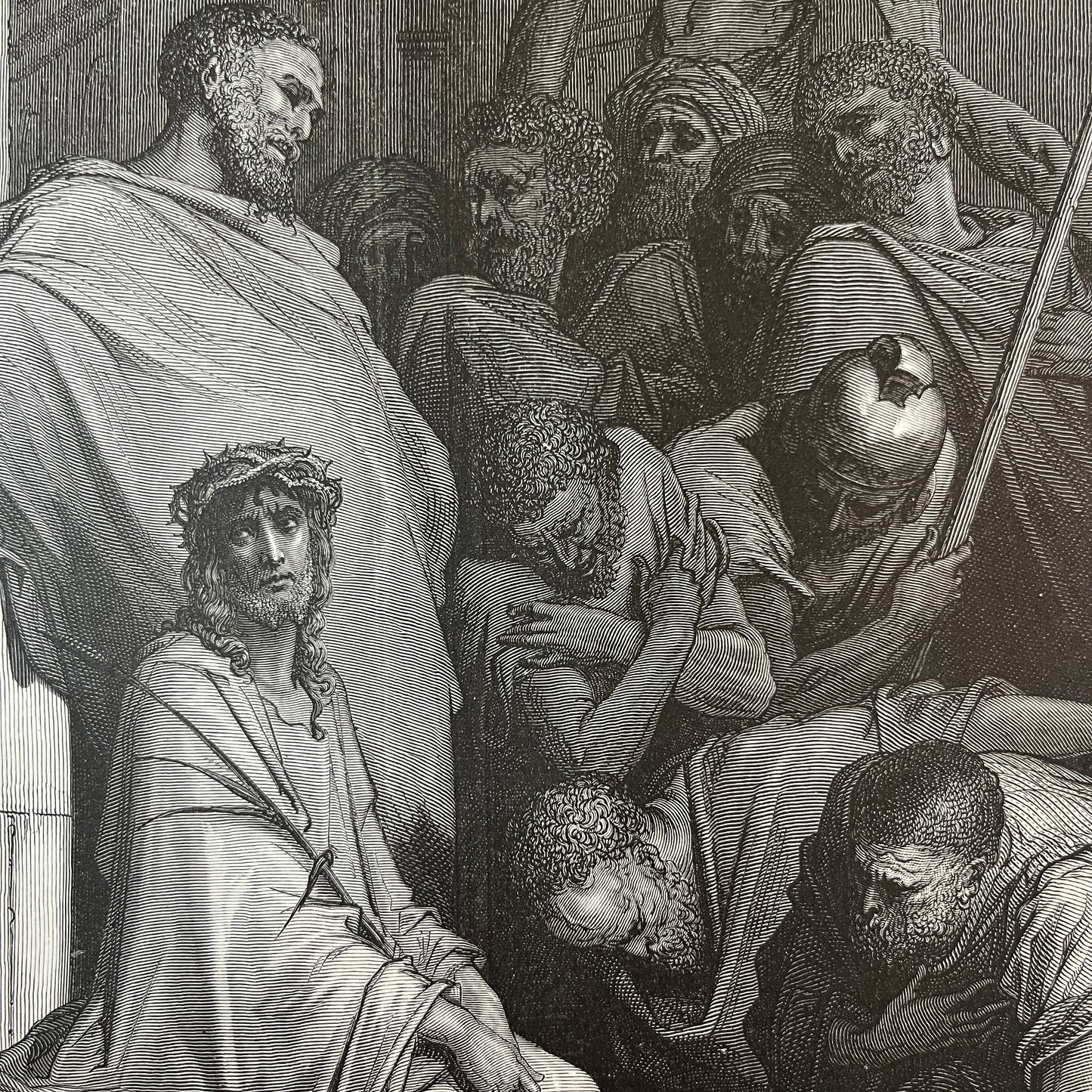 Jesus Mocked. Original wood engraving by Gustave Doré from 1875.