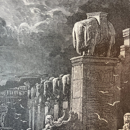 Puinhoopen van Babylon. Originele houtgravure van Gustave Doré uit 1875.