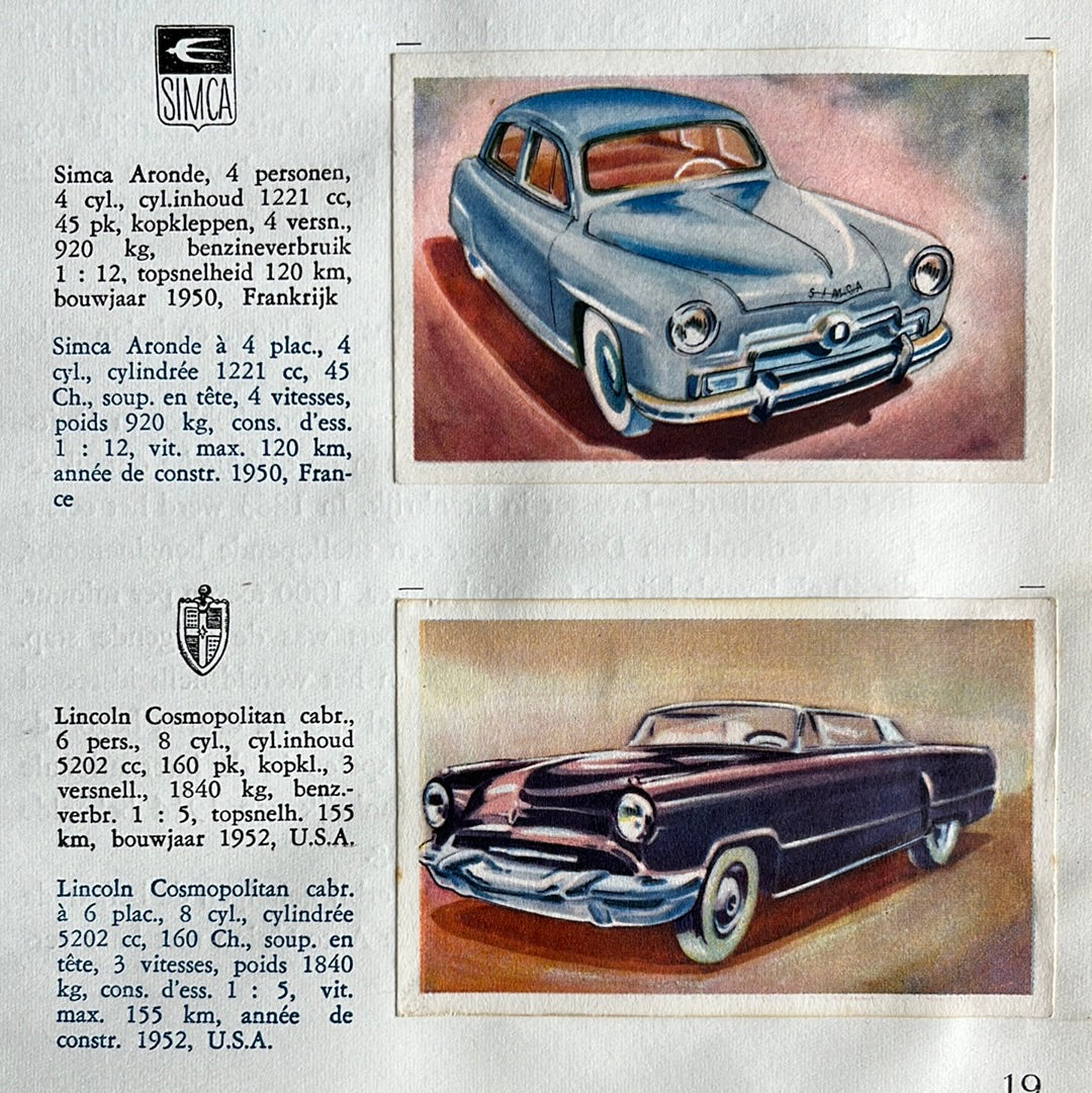 4 Autoplaatjes: Kaizer, Mercedes, Simca Aronde, Lincoln