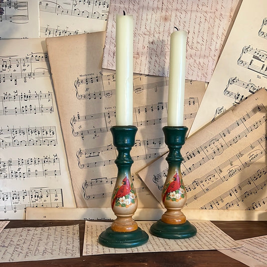 Set of wooden bird candle holders