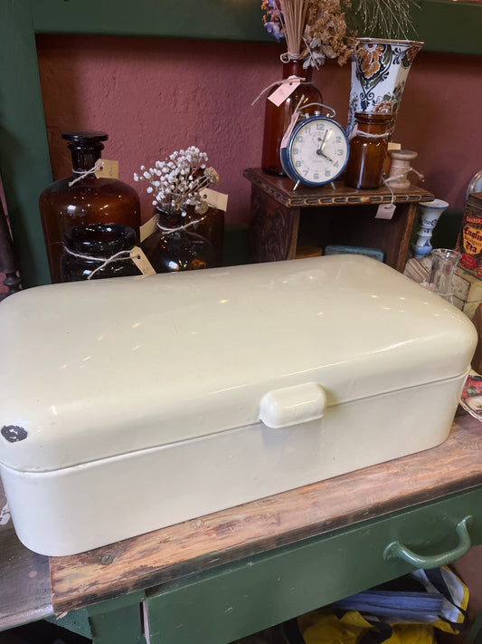 Vintage enamel bread bin cream