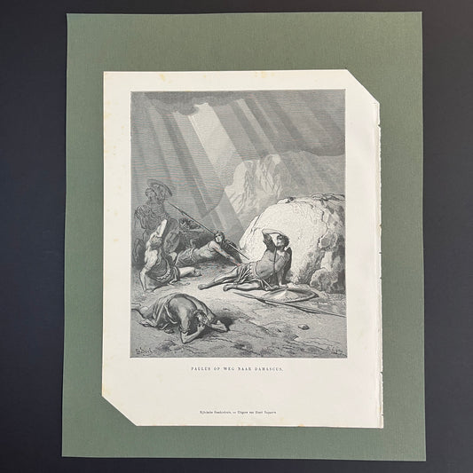 Paulus op weg naar Damascus. Originele houtgravure van Gustave Doré uit 1875.