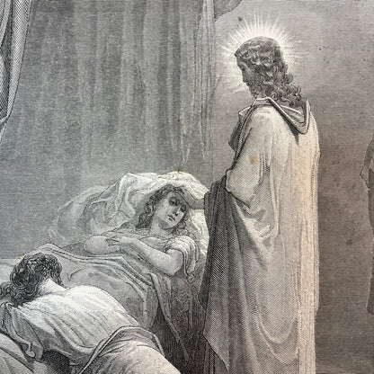 Raising of Jairus' Daughter. Original wood engraving by Gustave Doré from 1875.