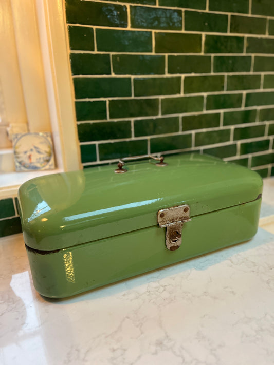 Vintage green enamel bread bin