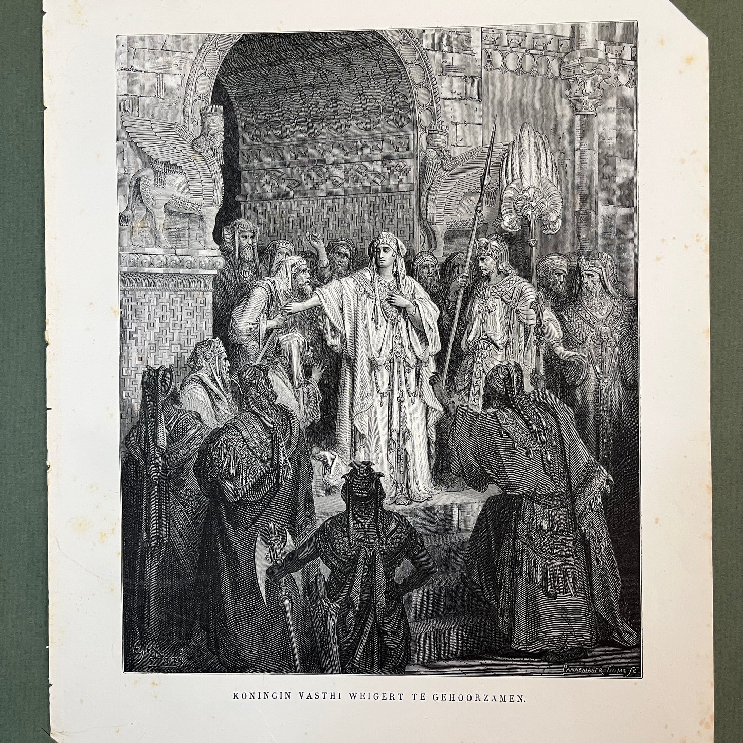 Koningin Vasthi weigert te gehoorzamen. Originele houtgravure van Gustave Doré uit 1875.