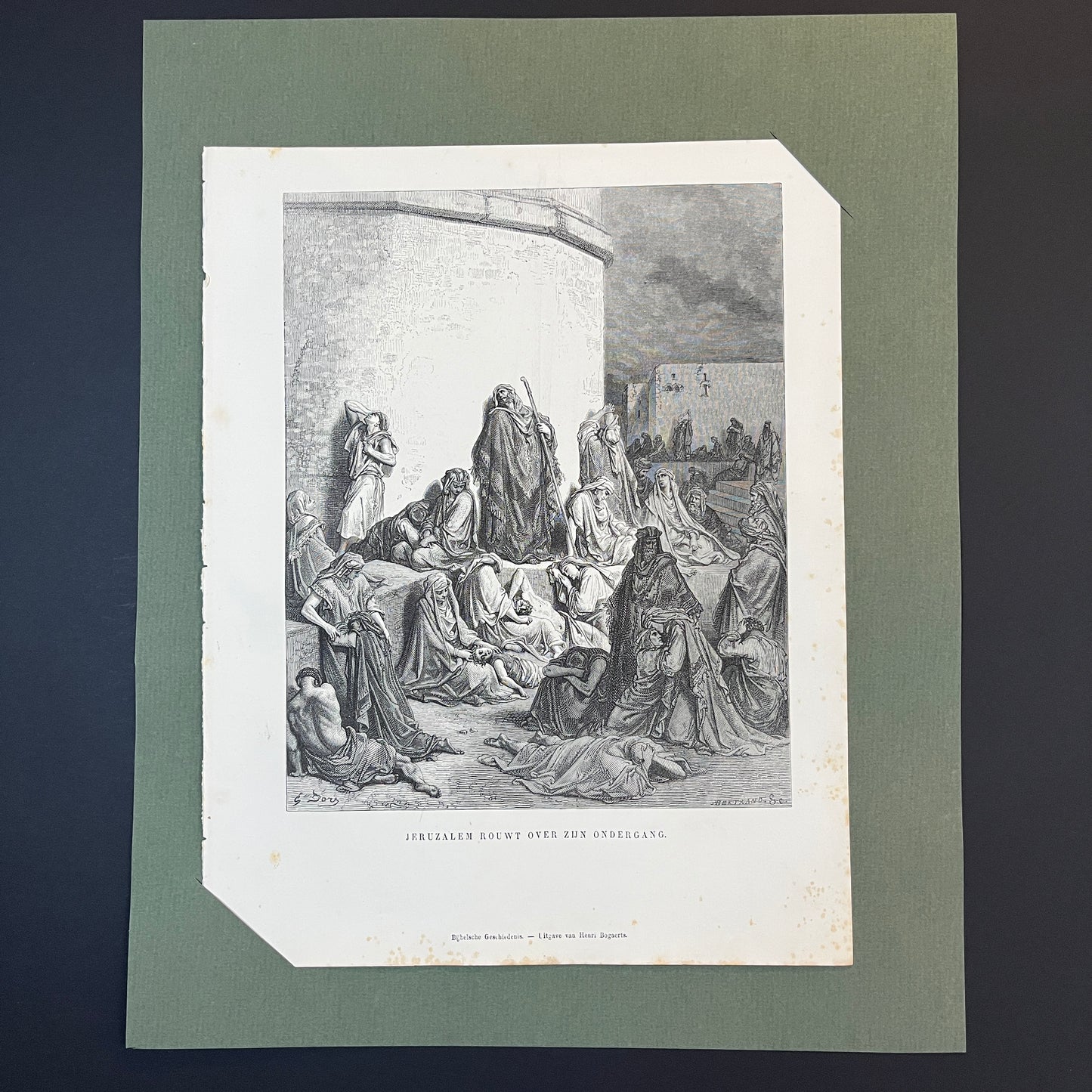 Jeruzalem rouwt over zijn ondergang. Originele houtgravure van Gustave Doré uit 1875.