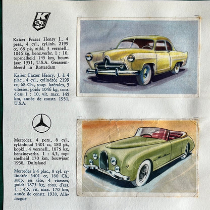 4 Autoplaatjes: Kaizer, Mercedes, Simca Aronde, Lincoln